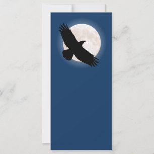 Flying raven with the moon behind it