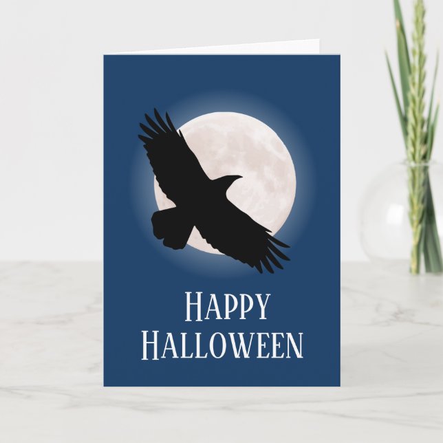 Flying raven with the moon behind it card (Front)