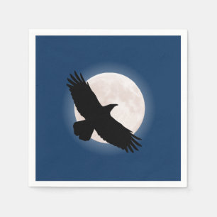 Flying raven with the moon behind it napkin