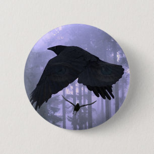 Flying Ravens, Forest & Eerie Eyes 6 Cm Round Badge