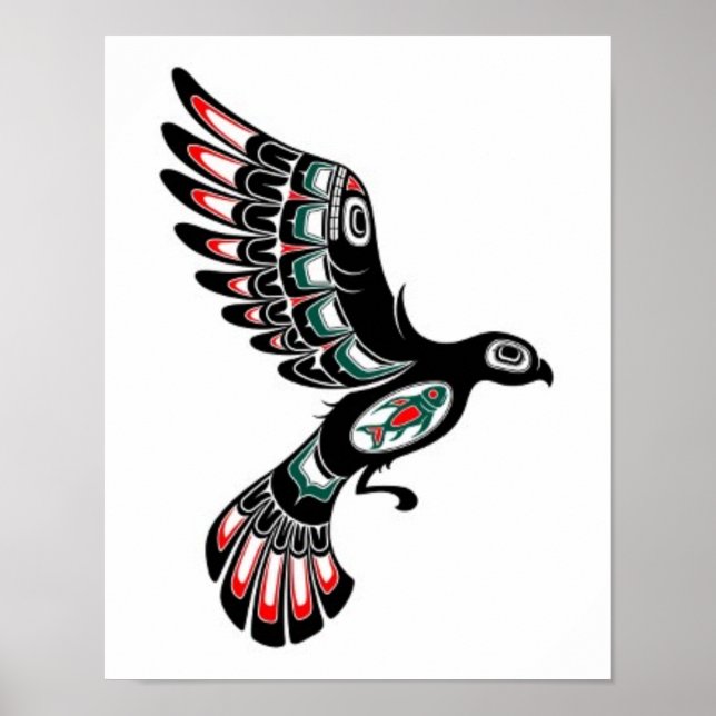 Flying Red and Black Haida Spirit Bird, white Poster (Front)