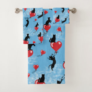 Flying red balloons bath towel set