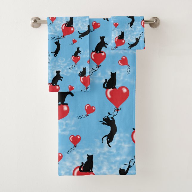 Flying red balloons bath towel set (Insitu)