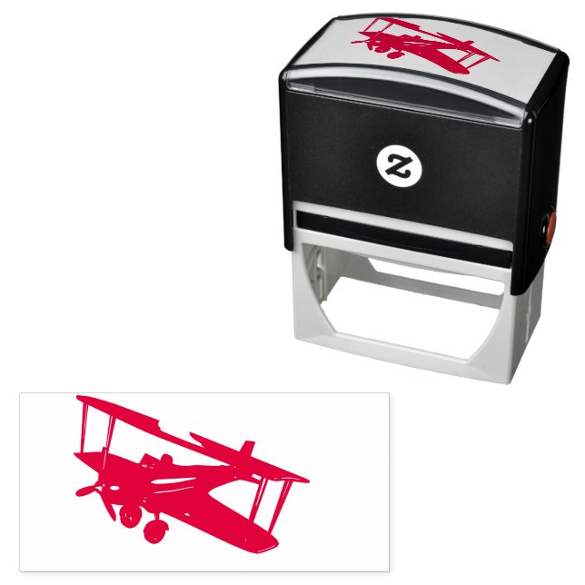 Flying Red Bi-Plane Self Inking Rubber Stamp (In Situ)
