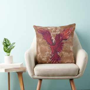 Flying Red Phoenix Bird Graphic Cushion
