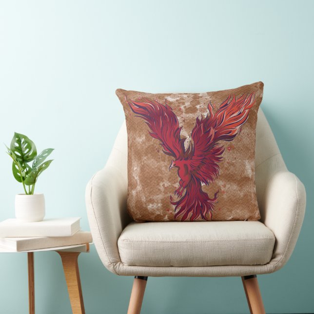 Flying Red Phoenix Bird Graphic Cushion (Chair)