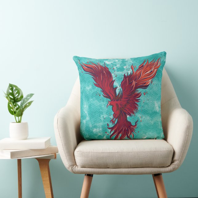 Flying Red Phoenix Bird Graphic Cushion (Chair)