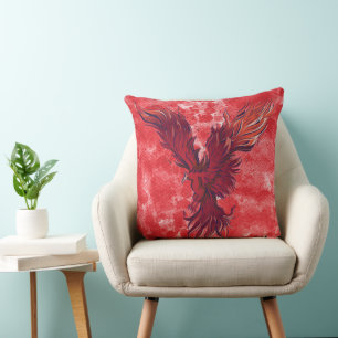 Flying Red Phoenix Bird Graphic Cushion