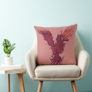 Flying Red Phoenix Bird Graphic Cushion
