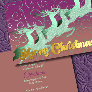 Flying Reindeer Mint Purple Clay Holiday Card