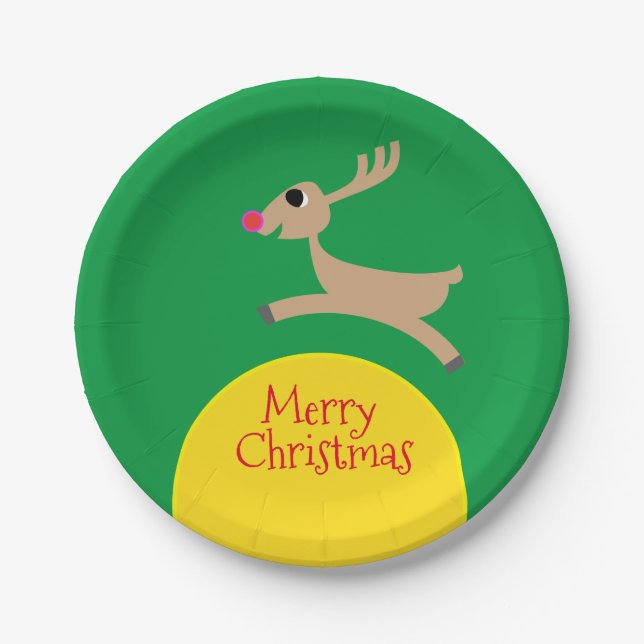 Flying Reindeer Paper Plate (Front)