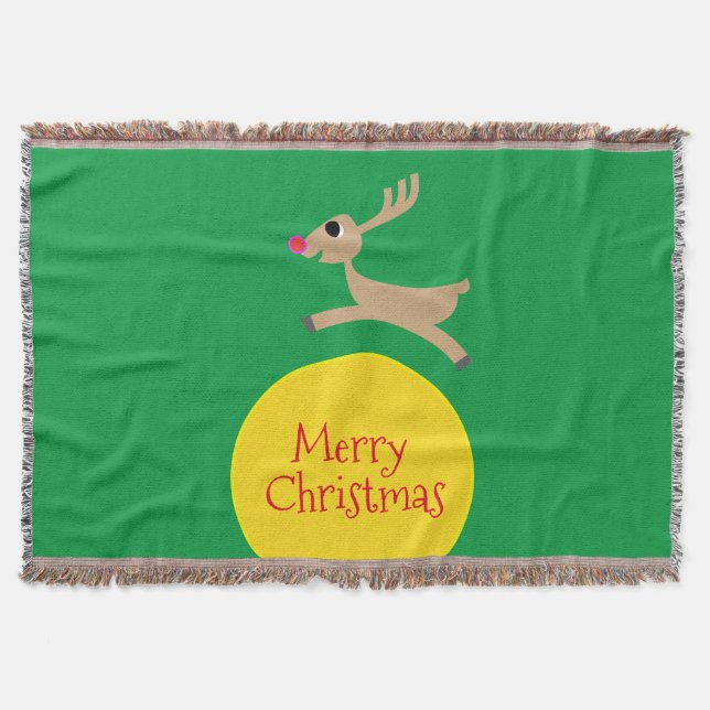 Flying Reindeer Throw Blanket (Front)