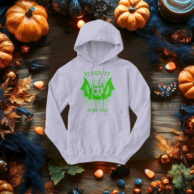 Flying Retro Bat - Vintage Halftone Halloween Hoodie (Creator Uploaded)