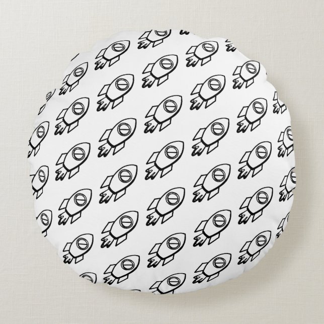 Flying Rocket Sketch Pattern Round Cushion (Front)