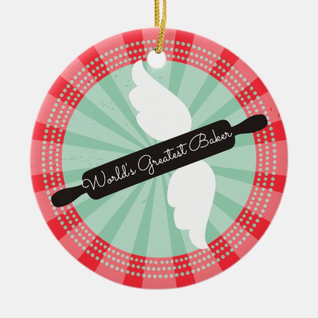 Flying rolling pin baker Christmas ornament (Front)