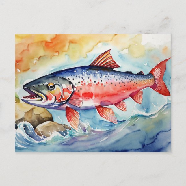 *~* Flying Salmon AirBorne Gift AP49 Stream Holiday Postcard (Front)