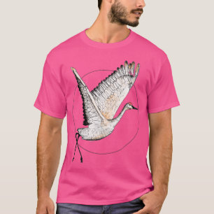Flying Sandhill Crane Illustration Crane Bird Draw T-Shirt