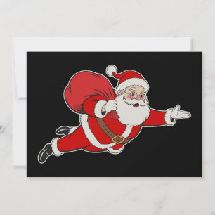 Flying Santa Christmas Bag Retro Holiday Xmas Invitation