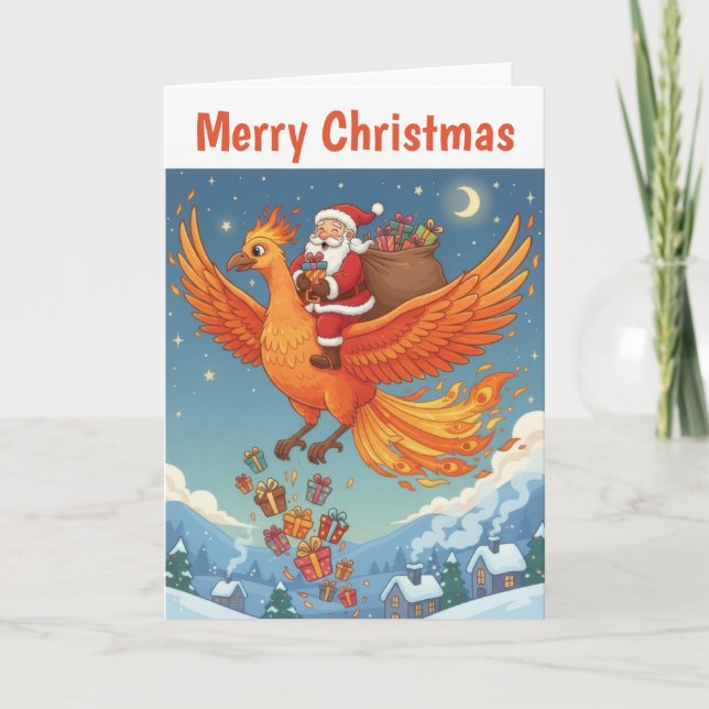 Flying Santa Claus Christmas Card (Front)