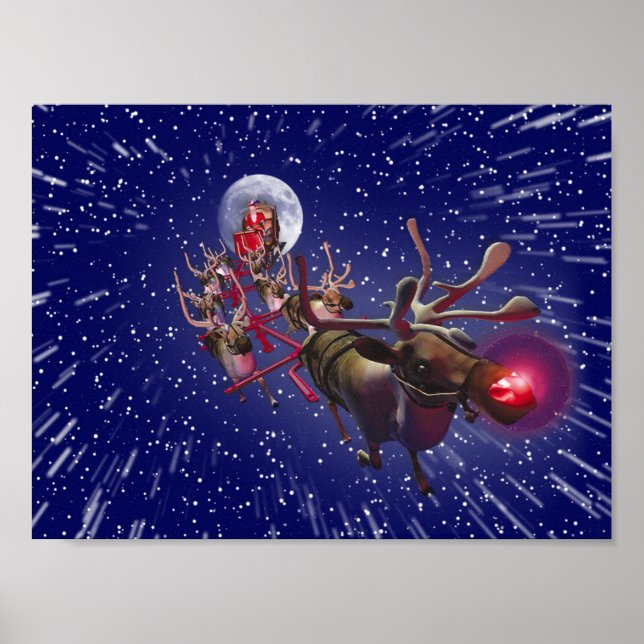 Flying Santa Claus Red Nosed Reindeer Poster (Front)