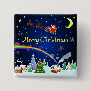 Flying Santa Claus with Crescent Moon 15 Cm Square Badge