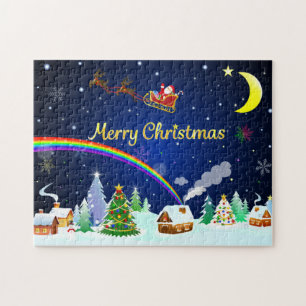 Flying Santa Claus with Crescent Moon Jigsaw Puzzle