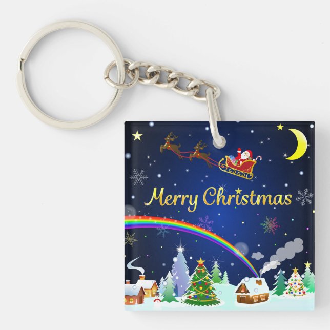 Flying Santa Claus with Crescent Moon Key Ring (Front)