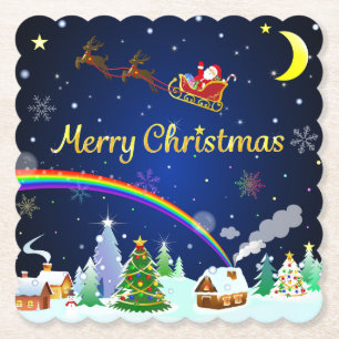 Flying Santa Claus with Crescent Moon Paper Coaster