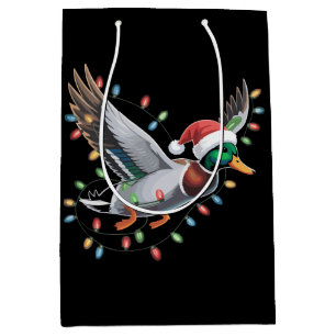 Flying Santa Duck Christmas Lights Hunting Season Medium Gift Bag