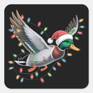 Flying Santa Duck Christmas Lights Hunting Season Square Sticker