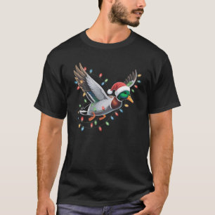 Flying Santa Duck Christmas Lights Hunting Season T-Shirt