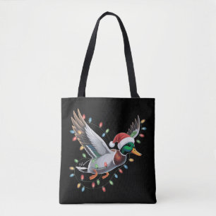 Flying Santa Duck Christmas Lights Hunting Season Tote Bag