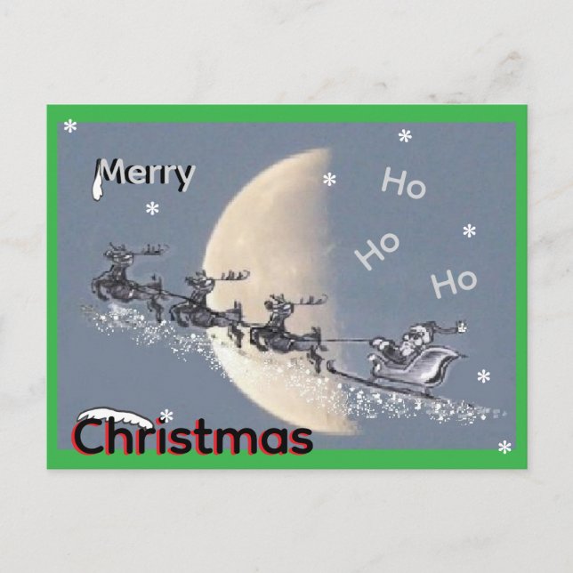 Flying Santa in Reindeer-Sled Christmas Postcard (Front)