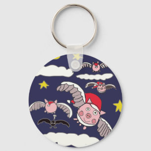 Flying Santa Pig  Key Ring