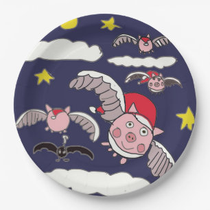 Flying Santa Pig Paper Plate
