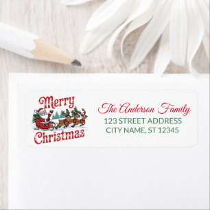 Flying Santa Sleigh Reindeer Return Address Labels