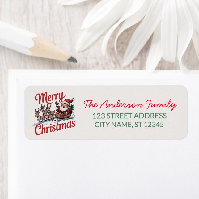 Flying Santa Sleigh Reindeer Return Address Labels (Insitu)
