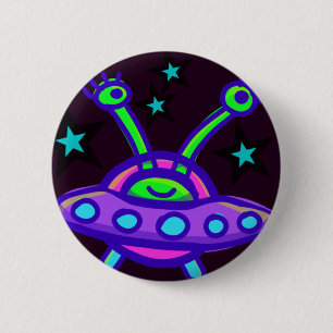 Flying Saucer Aliens In Outer Space Pin