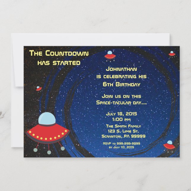 Flying Saucer Countdown Birthday Invitation (Front)