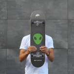 Flying Saucer & Green Alien Skateboard<br><div class="desc">A Skateboard for those who believe or science fiction fan. It is decorated with a green alien,  a flying saucer and a customizable message "Believe"! Perfect gift to a geek!</div>
