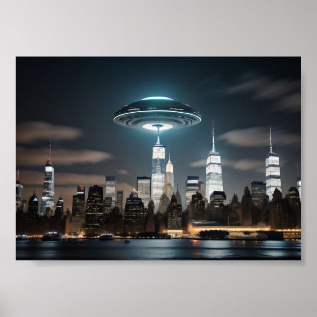 Flying Saucer Over City Poster (Front)