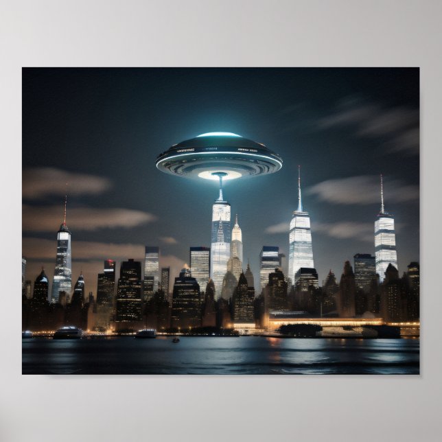 Flying Saucer Over City Poster (Front)
