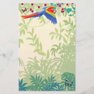 Flying Scarlet Macaw in Rainforest Stationery