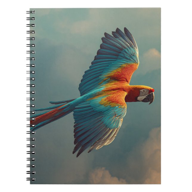 Flying Scarlet Macaw Sunset Sky Art Notebook (Front)