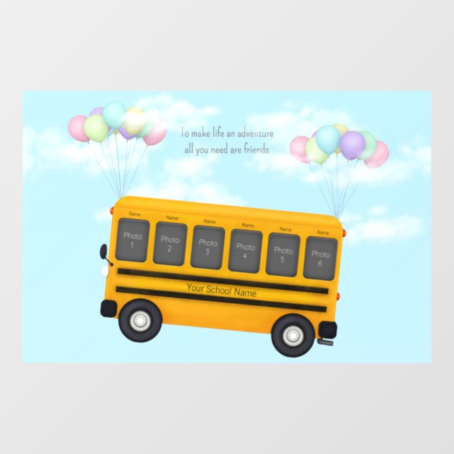 Flying School Bus With Balloons Custom 6 Photo (Sheet)