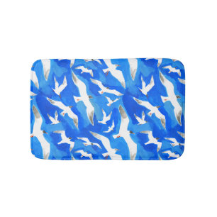 Flying seagulls on sky blue bath mat