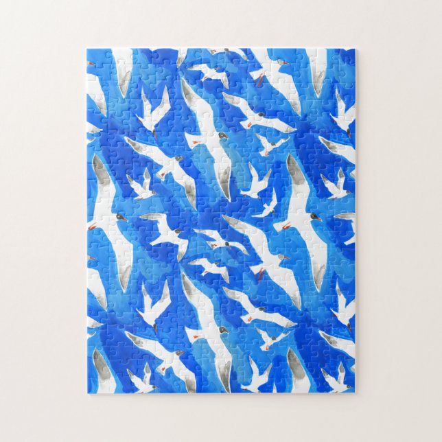 Flying seagulls on sky blue jigsaw puzzle (Vertical)