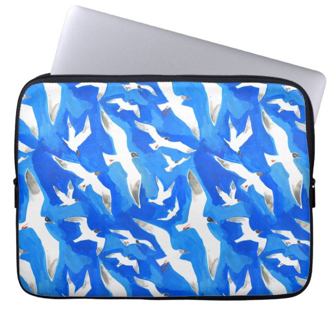 Flying seagulls on sky blue laptop sleeve (Front)