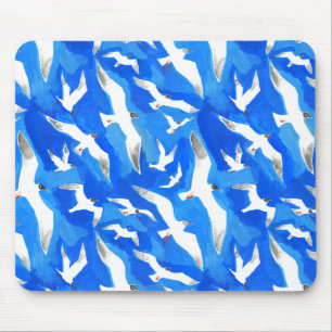 Flying seagulls on sky blue mouse pad