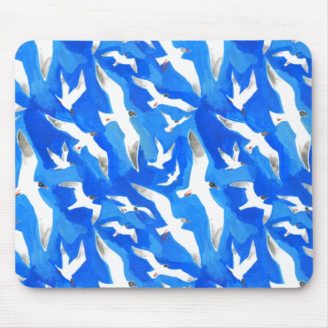 Flying seagulls on sky blue mouse pad (Front)